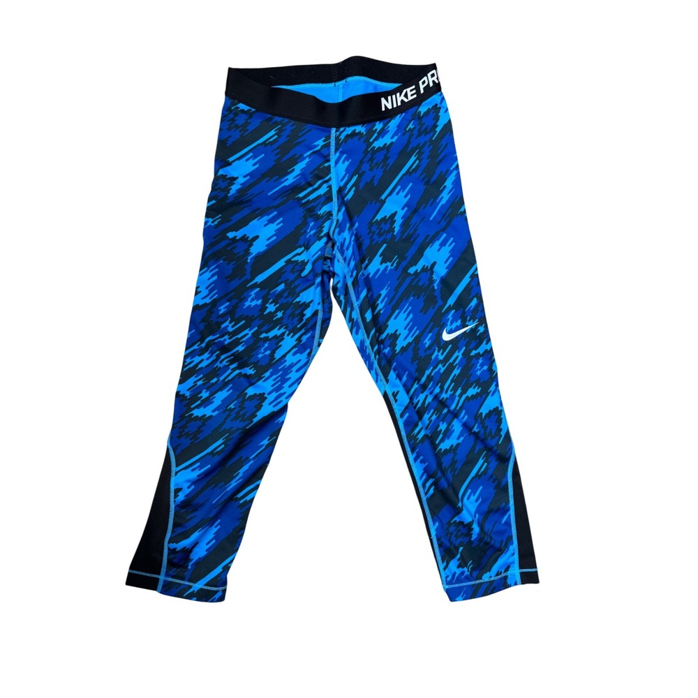 Nike Pro Dri Fit Blue Camo Athletic Capris Leggings Womens Medium